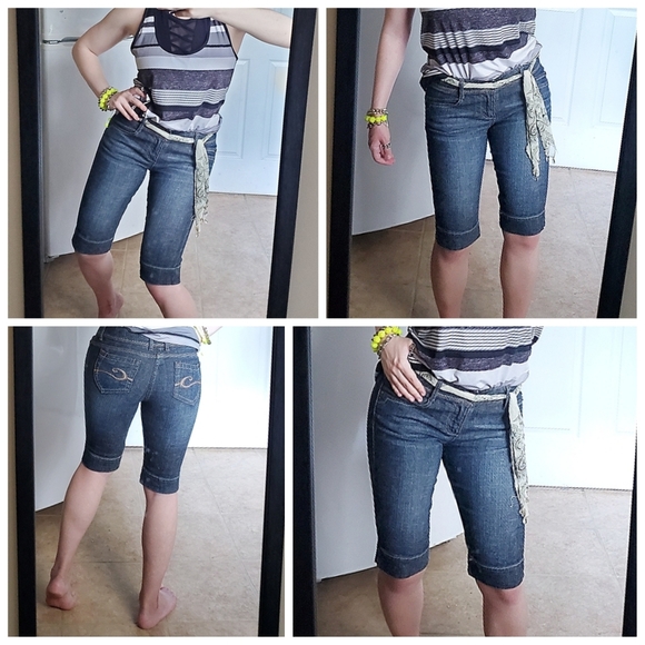 Candie's Dark Wash Denim Bermuda Shorts - Picture 3 of 16